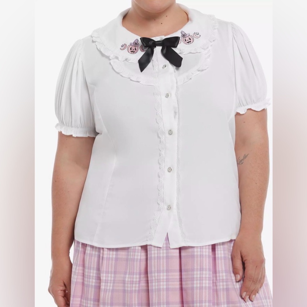 Sweet Society Pink Jack-O'-Lanterns Ruffle Collar Girls Top